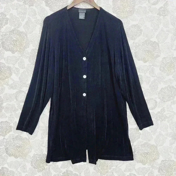 Citiknits Traveler Black Long Sleeve Button Cardigan P1X Acetate Womens PT - Picture 1 of 6